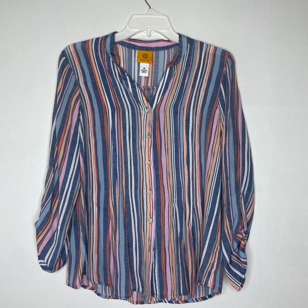 Ruby Rd Button Front Blouse Top M Multicolor Stri… - image 1